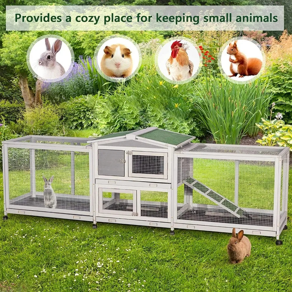 Outdoor Wooden Rabbit Hutch with Wheels for Easy Mobility