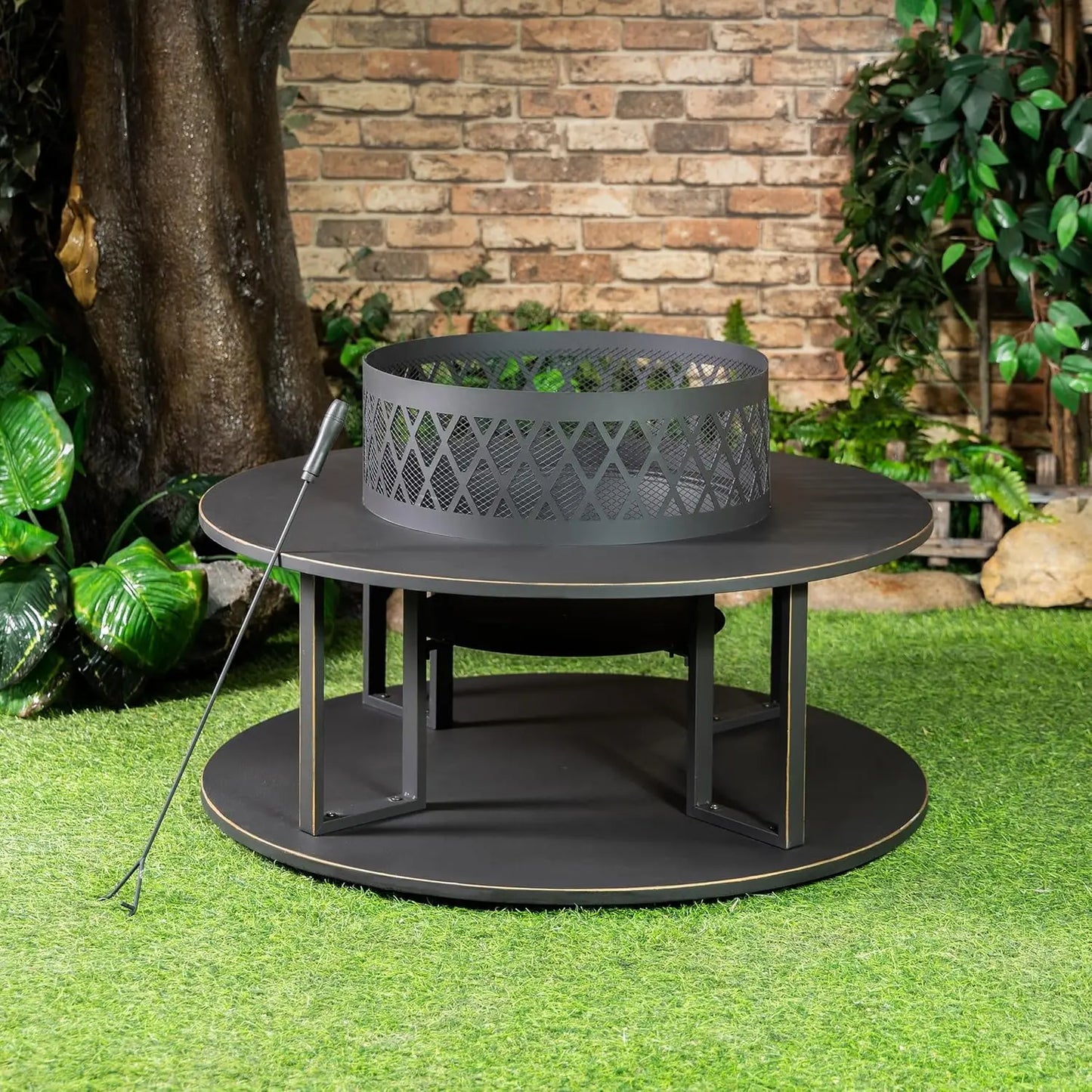 Outdoor Portable Fire Pit With Log Storage For Backyard Gatherings