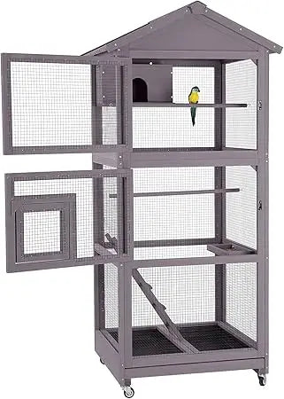 Outdoor Wooden Bird Cage for Parrots and Lovebirds