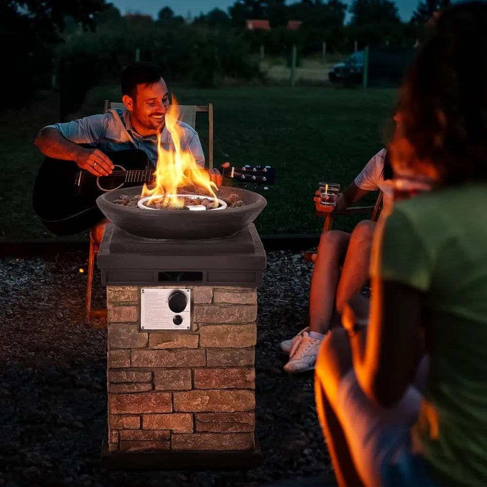 Rustic Propane Firebowl Column for Outdoor Gatherings and Ambiance