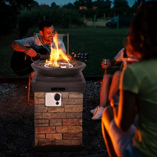 Rustic Propane Firebowl Column for Outdoor Gatherings and Ambiance