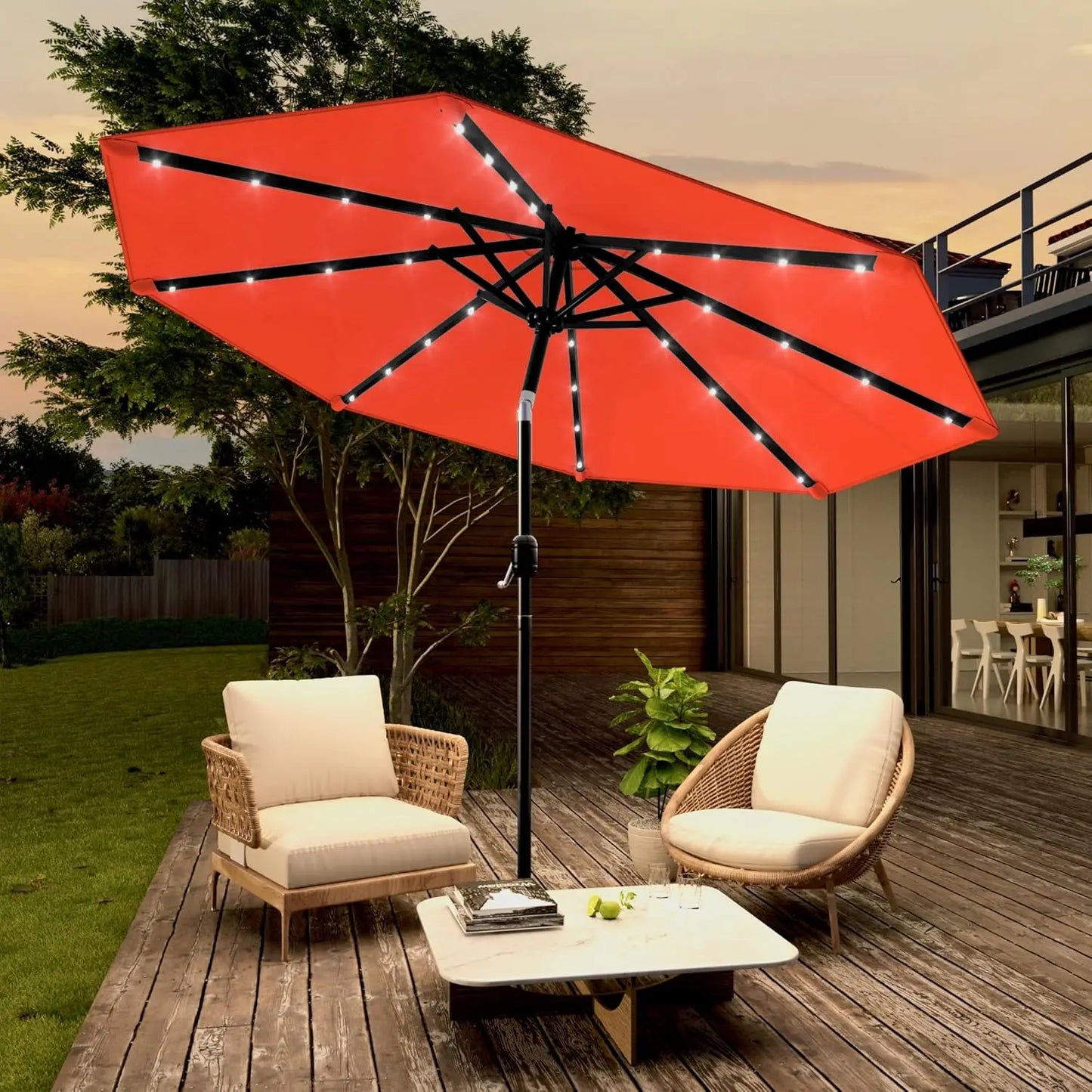 Solar Powered Patio Umbrella with 32 LED Lights and Tilt